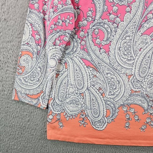 Talbots Womens Size S Pink Paisley 3/4 Sleeve Cotton Spandex Tee Shirt - Picture 2 of 8
